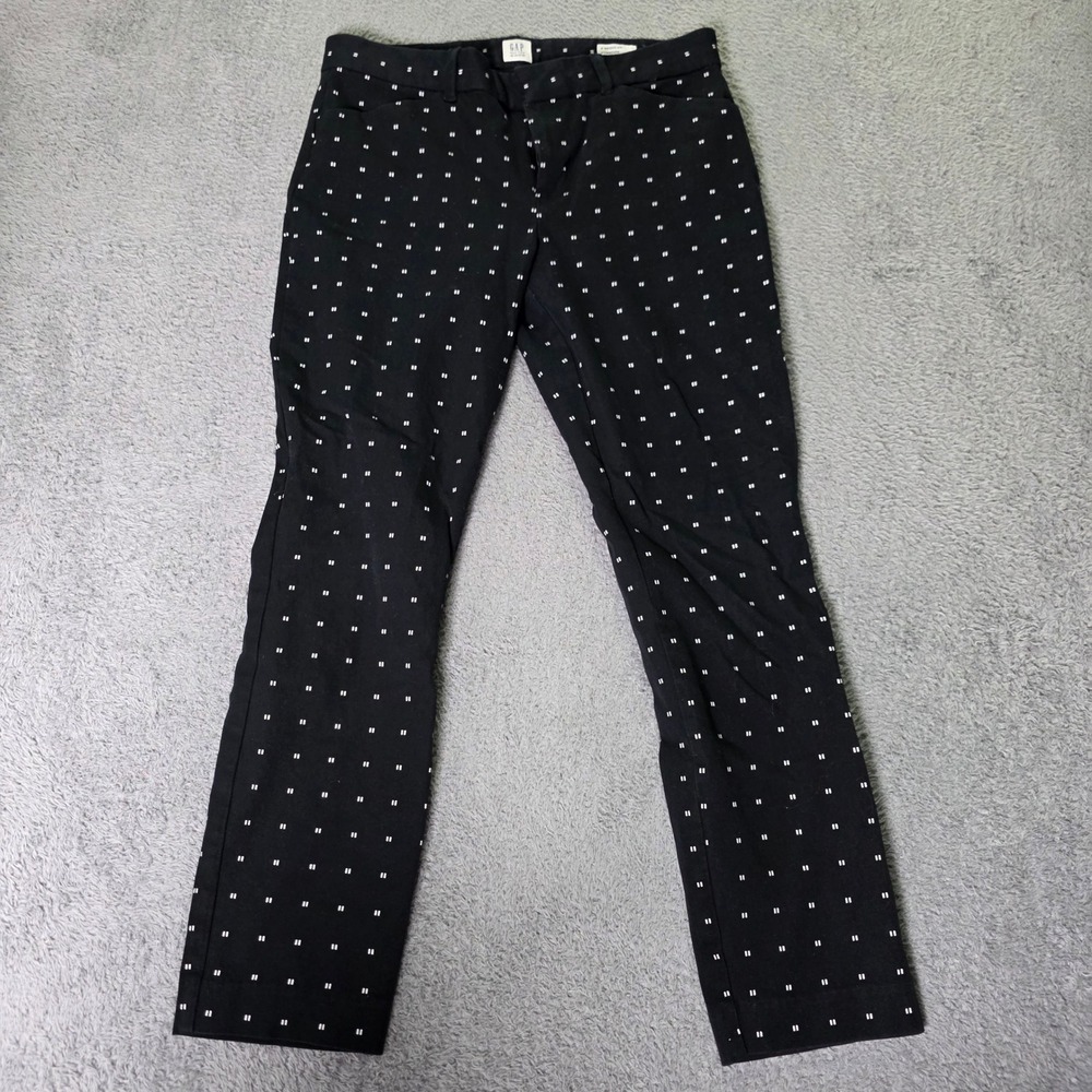 Gap Womens 6 Signature Skinny Ankle Pants Black White Dash Print Stretch MidRise